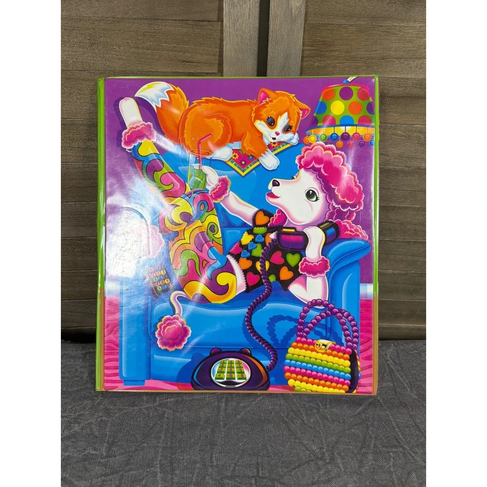 VTG Lisa Frank 3-Ring Binder Prancing Poodle Casey Cat Neon Retro 90s Stationery